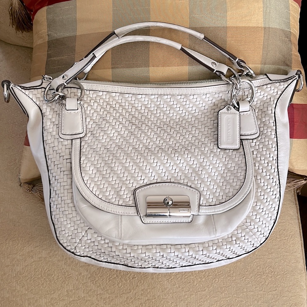 Coach Kristin Woven Leather Round Hobo Satchel - Picture 1 of 14
